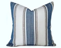Blue Striped Pillows Blue Gray Pillows 18x18 Blue Sofa Pillows Blue Cream Grey Beach House Decor 12x18 18x18 In 2020 Blue Striped Pillow Grey Pillows Taupe Pillow