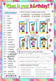 A simple boxed worksheet to revise months of the year, days of the week and ordinal and cardinal numbers (up to 12). Dates Ordinal Numbers When Is Your Birthday Esl Worksheet By Mena22