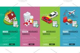 Insurance Services Concept House Car Health And Travel Insurance Services Illustration Protection From Danger Providing Security Vector Isometric Illust Travel Insurance Health Homeowners Insurance