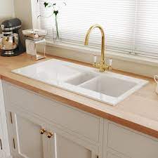 Astini Desire 150 1 5 Bowl Gloss White Ceramic Kitchen Sink Gold Waste Kitchen From Taps Uk