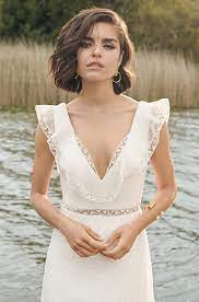 Odille Wedding Dress Long Dress With V Neckline Open Back And Flowy Sleeves That Go Up To The Front Civil Wedding Dresses Short Wedding Hair Wedding Dresses