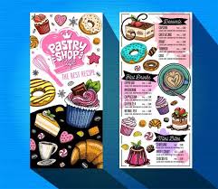 Pastry Shop Cafe Menu Template Colorful Logo Design Label Emblem Lettering Sweets Cakes Croissant Candy Cookie Colorful Splash Coffee Doodle Yummy Cafe Menu Menu Template Pastry Shop