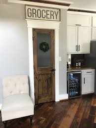 F A R M H O U S E Rustic Pantry Door With Frosted Glass Pane Reclaimed Wood Flooring And Acacia Counterto Rustic Pantry Door Rustic Pantry Farmhouse Pantry