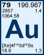 Gold is element 79 and its symbol is au. Gold Au