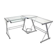 I am a geek.i'm good with things that can be fixed with a keyboard and mouse. Glass L Shaped Computer Desk With Keyboard Tray Saracina Home Target