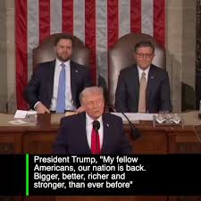 President Trump, "My fellow Americans, our nation is back", "Bigger,  better, richer and stronger, than ever before"