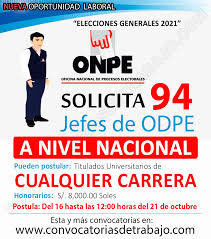 Se da inicio a la segunda elección presidencial 2021 en el exterior con la participación de nuestros connacionales en wellington, nueva zelanda. Convocatorias De Trabajo Y Practicas Lo Ultimo Convocatoria Onpe 94 Plazas A Nivel Nacional Para Las Elecciones 2021 Link Https Www Convocatoriasdetrabajo Com Oferta De Empleo Jefes Odpe Elecciones Generales 2021 Onpe 2020 30766 Html