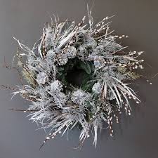 Christmas door wreath with silver pine cones and purple baubles. Silver Dust Christmas Wreath Luxury Pine Wreath London Same Day