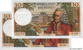 1965 france 10 francs 1965 hercules silver struck on polished flan !!! 10 Francs Voltaire Consecutifs France 1965 F 62 13 B94 4173 Billets