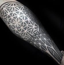Negative Space Dotwork Mannliche Blume Des Lebens Tattoos Auf Bein Flower Of Life Tattoo Pattern Tattoo Tattoo Designs Men
