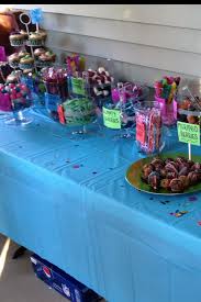 Candy Table Ariel The Little Mermaid Themed Birthday All Under The Sea Candies With Under The S Mermaid Theme Birthday Little Mermaid Parties Candy Table