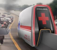 Median Amb Emergency Vehicle Can Easily Reach Accidents Thanks To A Monorail Like Design Ambulance City Vehicles Futuristic Cars