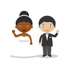 Interracial Bride and Groom, Cartoon Characters. Vector Illustration Stock  Vector 