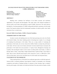 To classify a bank's overall condition. Pdf An Analysis Of Selective Indian Public Sector Banks Using Camel Approach