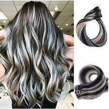 You don't need to put in a lot of effort to get this hairstyle but just an. Amazon Com Clip In Real Human Hair Extensions Balayage Remy Hair Extensions Clip On For Black White Women Black With 613 Bleach Blonde Highlights Double Weft Full Head Natural Silky 70g 7pcs 16