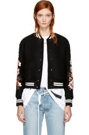 Black And White Bomber Jacket Womens Long Sleeve Wool Bomber Jacket In Black Rib Knit Stand Collar Cuffs And Hem Striped In Black And White Press S Off White Jacket White Bomber Jacket Jackets