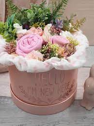 Baby Clothes Bouquet Baby Shower Gift Newborn Hamper Hat Box Flowers Personalised Baby Clothing Baby Shower Hamper Box Flowers Hat Box Flowers