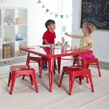 Have To Have It Classic Playtime Square Metal Table With Optional Stools Red 99 98 Hayneedle Toddler Table And Chairs Toddler Table Kids Table Chair Set