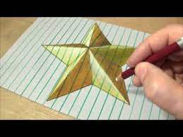How To Draw Gold Star Drawing 3d Star On Lined Paper Vamos Drawing Stars 3d Drawings 3d Drawing Techniques