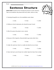 Sentence Pattern Worksheets