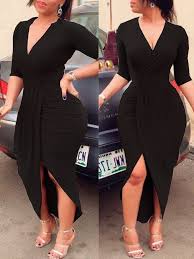 Long Sleeve Deep V Neck Split Ruched Wrap Bodycon Dress Cocktail Dress Maxi Dress Party Long Bodycon Dress Fashion