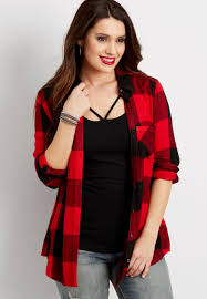 Black And Red Checkered Shirt Outfit Button Down Red And Black Buffalo Plaid Shirt Original Price 34 00 Available At Maurices Checked Shirt Women Shirt Outfit Women Red Black Check Shirt