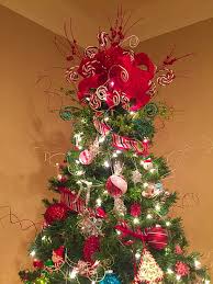 My Tree Topper Made From Hobby Lobby Ribbon And Picks Christmas Tree Decorations Christmas Tree Themes Recycled Christmas Tree
