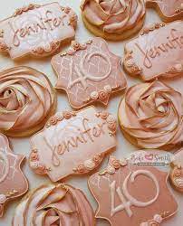 Antique Rose Theme Cookies Rose Gold Cookies 40th Birthday Cookies Blush Champaign Birthday Cookies Rose Cookies Birthday Cake Roses