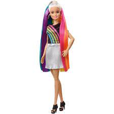 Barbie fashionistas 2021 aa doll 156 with afro hairstyle and blue lipstick. Barbie Rainbow Sparkle Hair Doll Blonde With Accessories Walmart Com Walmart Com