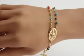 Rosary Bracelet Multi Color Gemstones Large Miraculous Medallion Gold  Filled Women Men Custom Bracelets Rosaries Jewelry