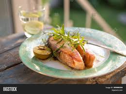 The fillets are breaded with pistachios instead of breadcrumbs. Salmon Fish Steak Image Photo Free Trial Bigstock