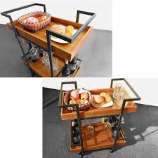 ¿porque elegir madera para la cocina? Con Rueda De Bloqueo Carro De Servicio Carrito Barra De Te Estantes De Madera Maciza De Metal Bebida Licor Estante Rodante Bebida Vino Muebles Cocina Carrito De Bano Carros De Almacenamiento