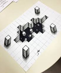 Falling Floor Illusion On Graph Paper Black Sharpie Black Colored Pencil And Pencil Art Lessons Student Art Black Sharpie