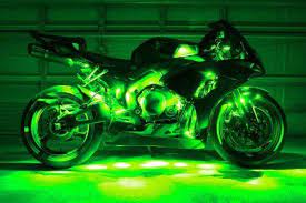 green motorcycle led neon accent lighting kit with 10 chrome led light pods green motorcycle motorcycle lights sports bikes motorcycles