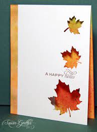 I thought it would be fun to paint and stamp the shape of our leaves onto cards for fall. Susan Goetter Lim41 Leaves And More Thanksgiving Cards Handmade Cards Handmade Leaf Cards