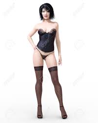 The most common stockings and corset material is metal. 3d Beautiful Brunette Girl In Lingerie Corset And Stockings Stock Photo Picture And Royalty Free Image Image 96606574