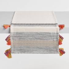 Chic Yet Practical Our Incredibly Soft Black And Natural Hued Woven Runner Is Crafted In India From Thread Embroidered Table Runner Table Runners Table Cloth