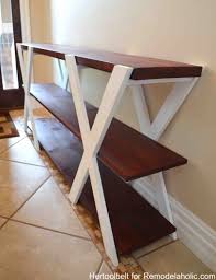 An Easy Build Diy Double X Console Table For Your Entryway Build For Less Than 50 With These Free Plan Diy Console Table Farmhouse Console Table Diy Console