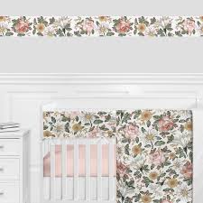 Pastel pink floral flower roses silk satin reflective green wallpaper border. Vintage Floral Collection Wallpaper Border