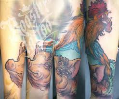 A Garden To Walk In And Immensity To Dream In Meaning Pig And Rooster Tattoo By Michal Roostertattoo Com Rooster Tattoo Tattoos Tattoo Prices