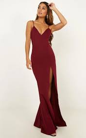 Thin Strap Wine Coloured Maxi Dress With A Split Perfect For Prom In 2020 Smart Dress Dresses For Less Maxi Dress