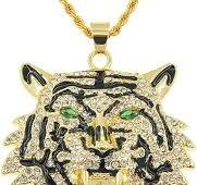 Tiger Necklace for Men, Hip Hop Tiger Necklace, Green Eye Tiger Head  Pendant Necklace with 23.6"Chain