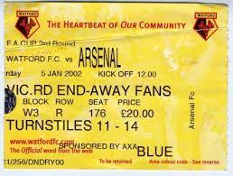 2002 Fa Cup Round 3 Watford V Football Ticket Arsenal Football Arsenal