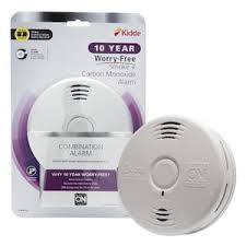 A KIDDE Smoke & Carbon Monoxide alarm shown installed on a clean, white ceiling.