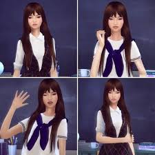 Sims 4 Korean Girl Korean Sim In The Sims 4 Long Straight Hair Cc Hallowsims Bangs Hairstyles With Bangs Straight Hairstyles Long Straight Hair