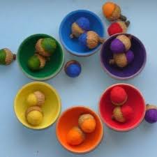 Sorting Acorns Just Like A Squirrel Preschool Colors Waldorf Toys Felted Acorns