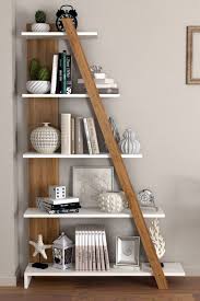 Sanal Mobilya Cossa Ucgen Kitaplik Mat Beyaz Yerli Ceviz Trendyol In 2020 Ladder Decor Home Decor Bookcase