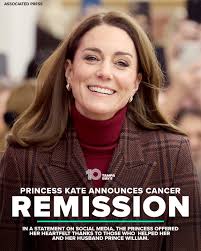 IN REMISSION' 🙏 The Princess of Wales said that her cancer is in remission  Tuesday, following a visit to hospital where she received treatment earlier  this year:  https://www.wtsp.com/article/news/nation-world/kate-cancer-remission-princess-of-wales  ...