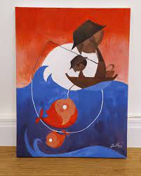 father and son fishing colorful art watercolor art art