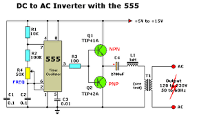 Dc To Ac Inverter With Ic555 Electronic Engineering Electronic Schematics Electronics Basics